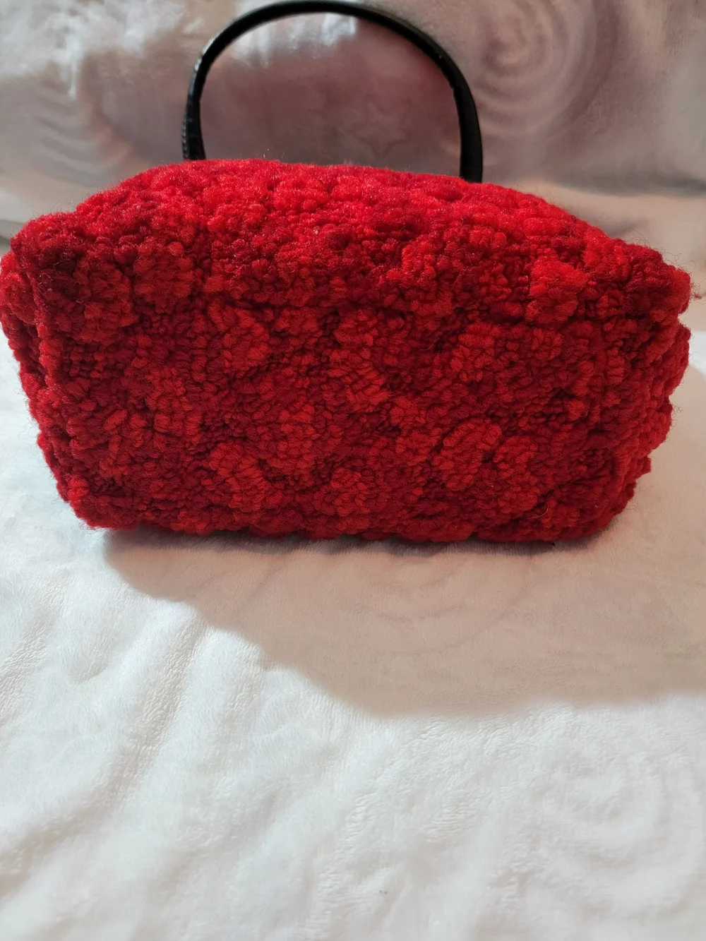 Vintage 60's Carpet Red Faux Shearling  Bag with Black Trim